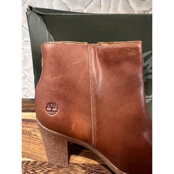 Timberland Tillston Medium Brown Full Grain Leather Boots with Peep Toe Size 9M - Picture 5 of 8